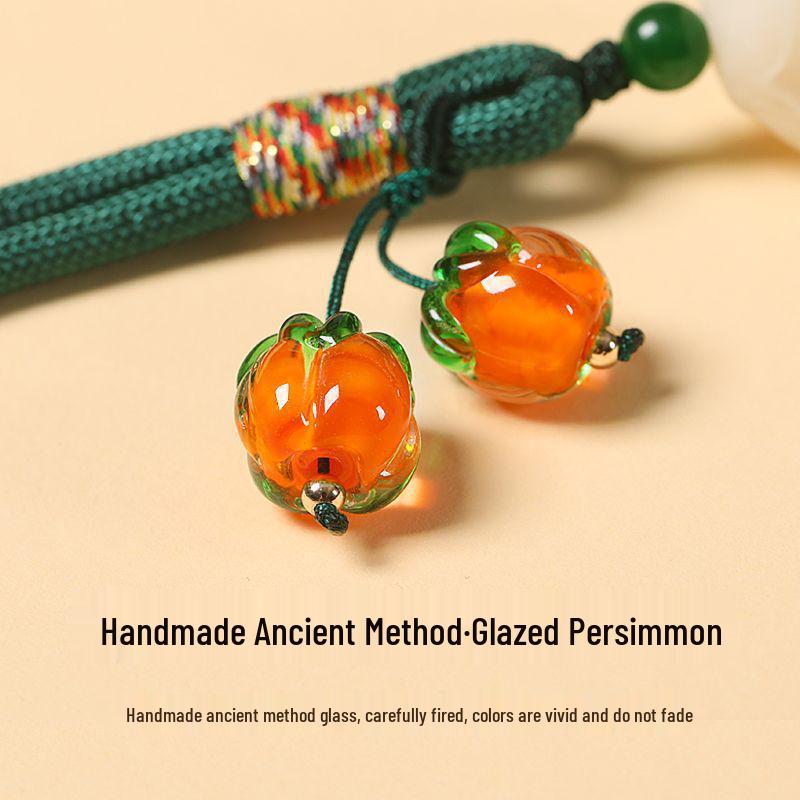 Persimmon Ruyi Mobile Charm: Glazed Pendant Keychain with Anti-Lost Wrist Lanyard for Men & Women