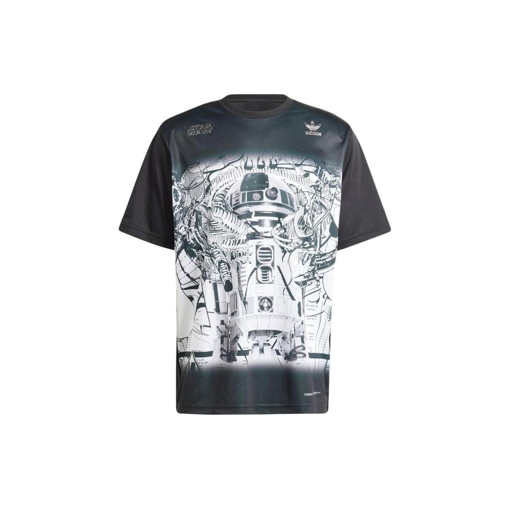 Adidas Совместный бренд Originals X Star Wars SS24 с вышитым логотипом с круглым вырезом, свободная повседневная футболка с короткими рукавами, топы унисекс, черный IV9469