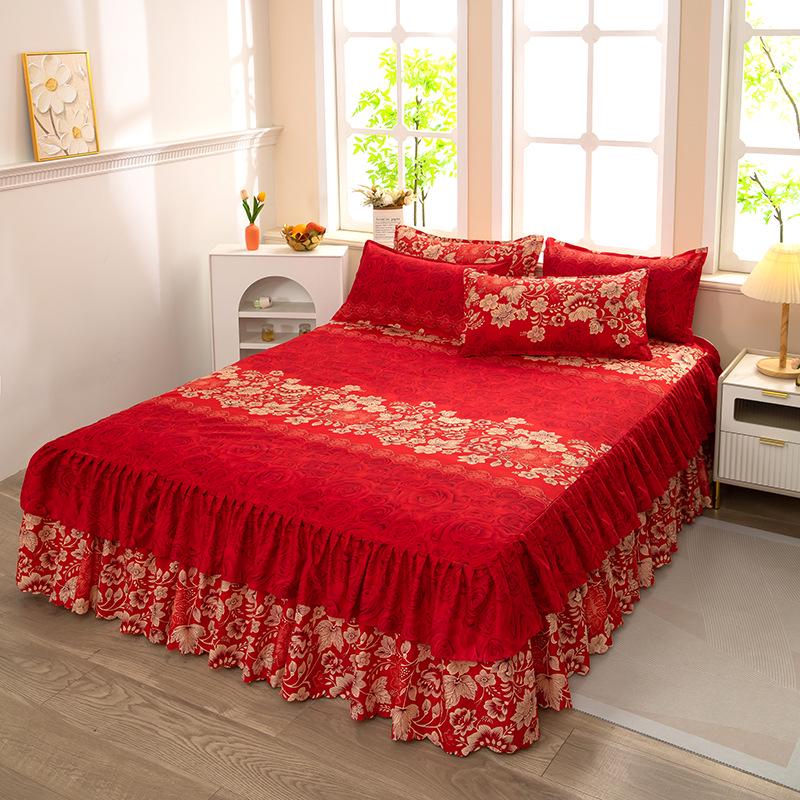 Skin-Friendly Non-Slip Fitted Bed Skirt and Mattress Protector for 1.8m Double Bed
