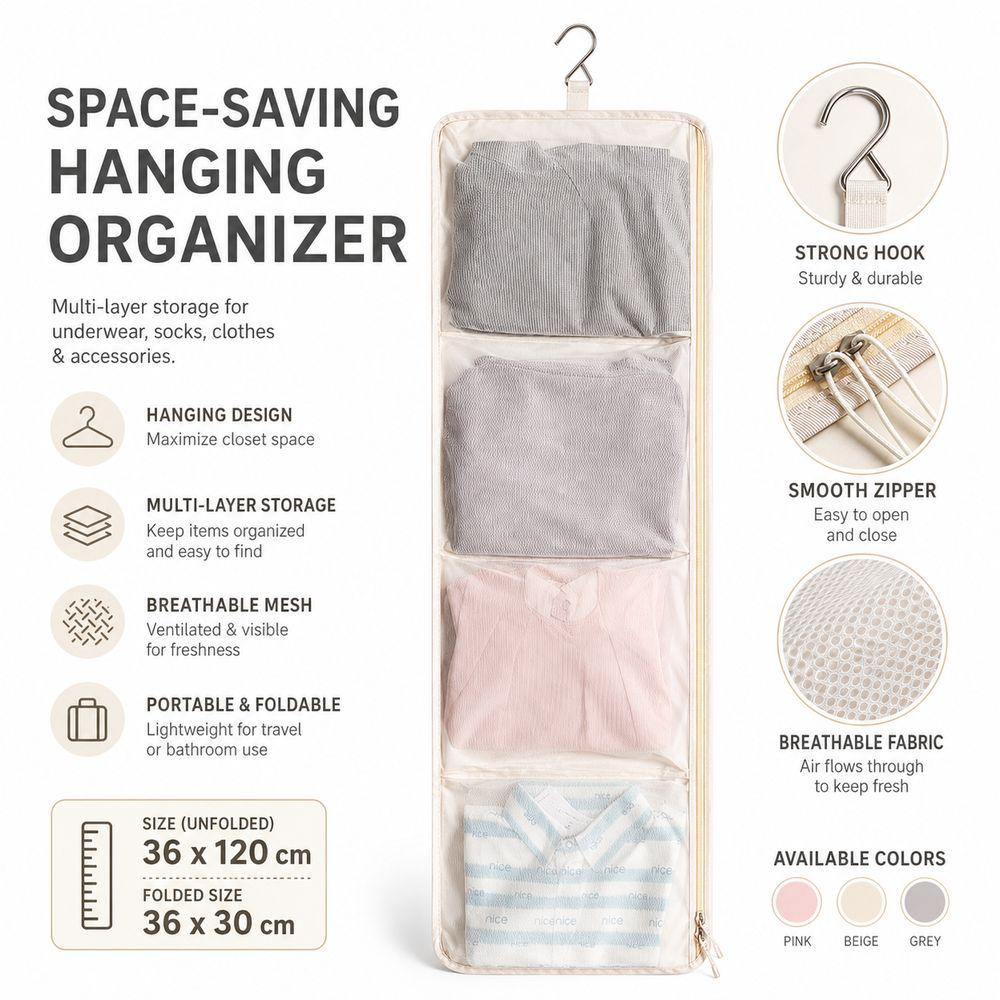 Foldable Hanging Storage Bag Breathable Closet Organizer Bag  Clothes Accessories