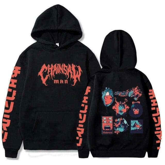 Chainsaw Man Hooded Sweatshirts Anime Hoodie Fleece Streetwear Sweatshirt Print Oversized Clothes Loose Pullover Women Men