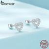 BAMOER Аутентичные серьги-гвоздики из стерлингового серебра 925 пробы для женщин, милые серьги-сердечки, блестящие прозрачные серьги с цирконием, свадебные обручальные украшения