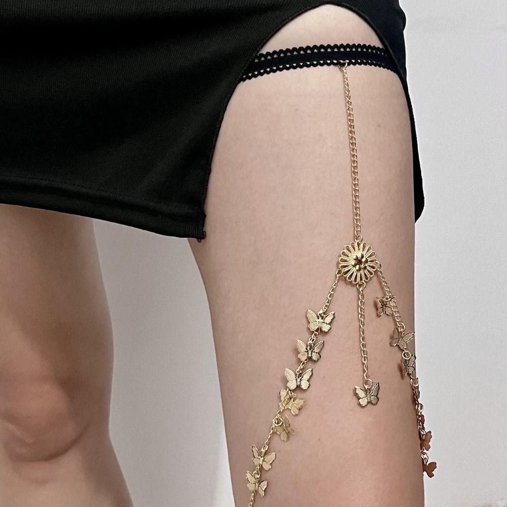 Геометрическая цепочка для тела на бедро с бабочкой, эластичная лента, цинк, сплав цинка, цепочка для ноги, цепочка для бедра, подарок на день рождения