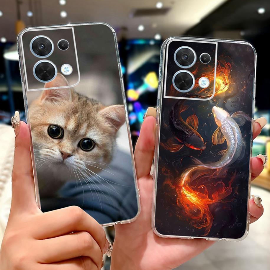For OPPO Reno 8 Case CPH2359 Cover Cute Cartoon Cat Carp Lion Soft Silicone Shockproof Bumper For OPPO Reno8 Pro 5G CPH2357 Capa