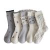 Floral Wool Socks for Women In Autumn and Winter, Thickened and Warm Cashmere Embossed Mid-calf Socks, Trendy Pile Socks for Winter