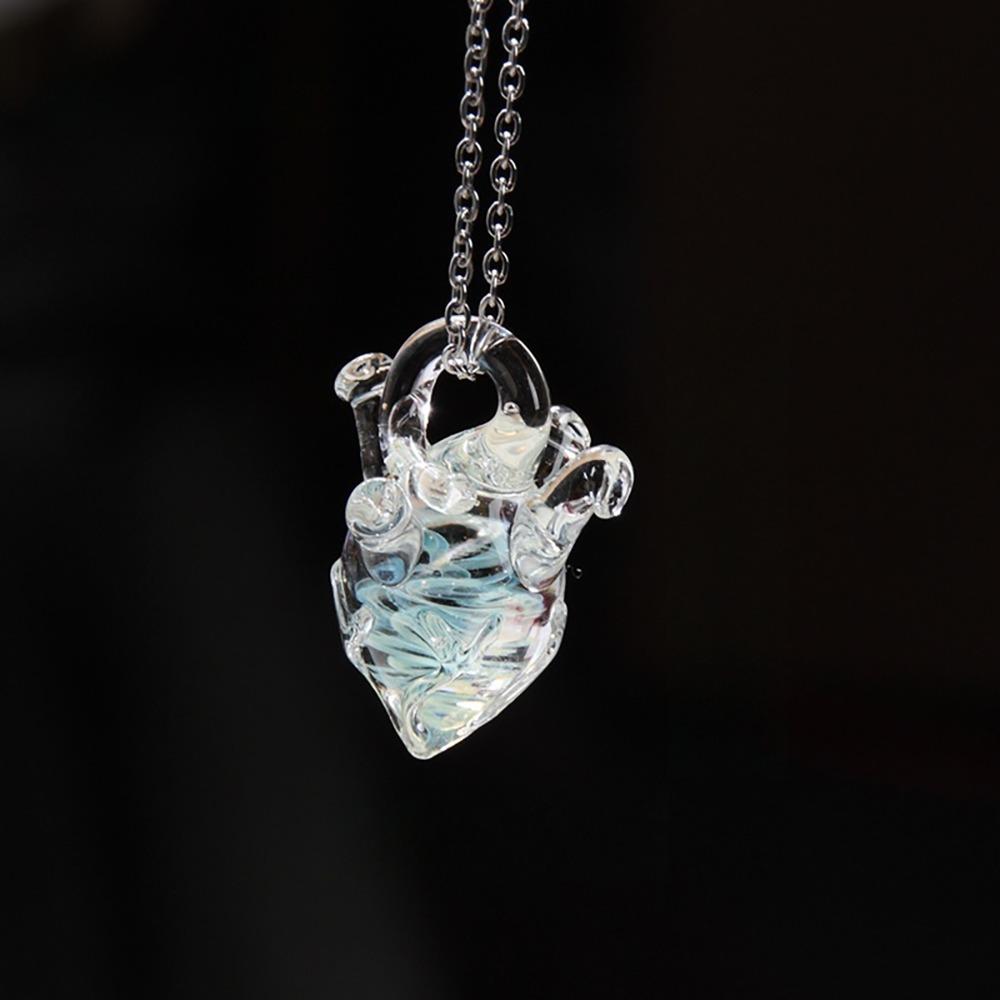 Handmade Transparent Heart Pendant Necklace Silver Chain Coloured Glaze Chain Choker Gift