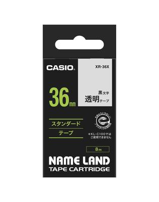 Оригинальная лента для принтера этикеток Casio Nameland 36 мм прозрачная с черным текстом XR-36X