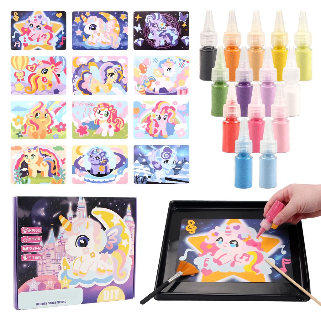 DIY Sand Painting Animal Princess Unicorn Series Sand Painting Cards Sand Art Kit Educational Toys Montessori Toys Kids Gifts