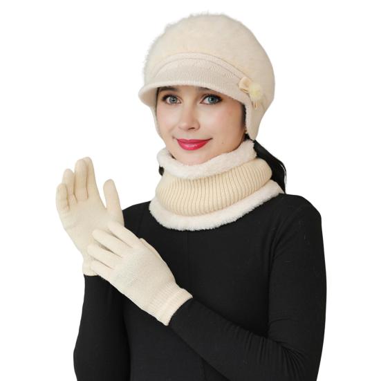 3 шт./комплект для женщин среднего возраста, зимняя шапка, шарф, перчатки, комплект, толстая вязаная защита ушей