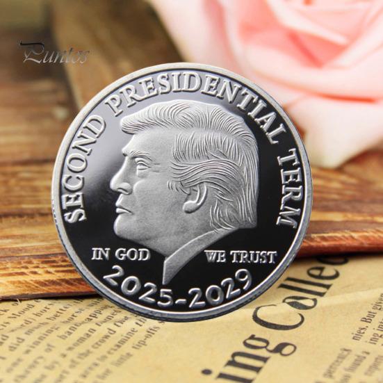 Сувенирная монета Трампа Второй президентский срок 2025-2029 гг. Коллекционная металлическая сувенирная монета с изображением Трампа Подарок для сторонников MAGA KAG