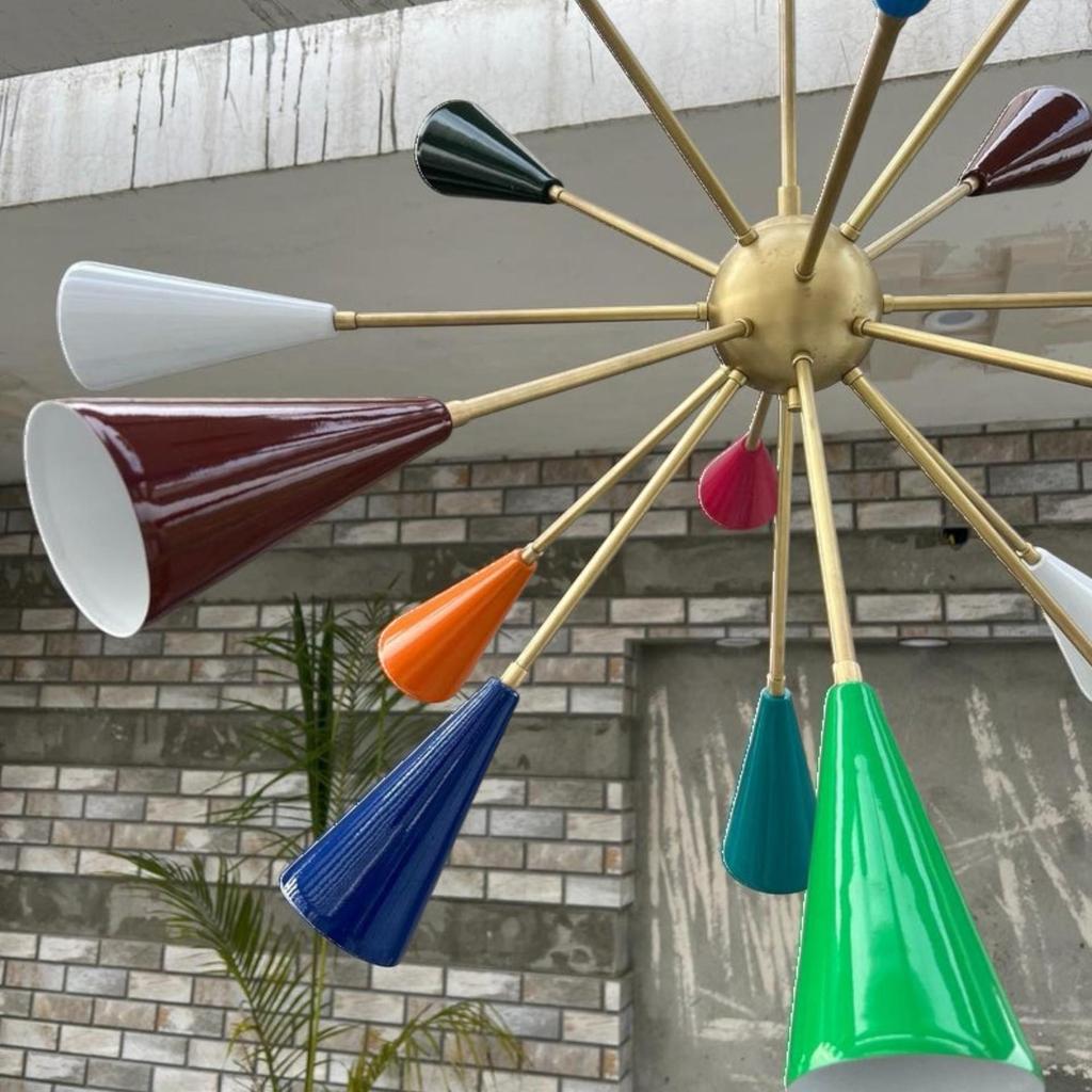 16-Arm Multicolored Sputnik Brass Chandelier Pendant - Stilnovo Large Chandelier - Christmas Decor Accent Gift