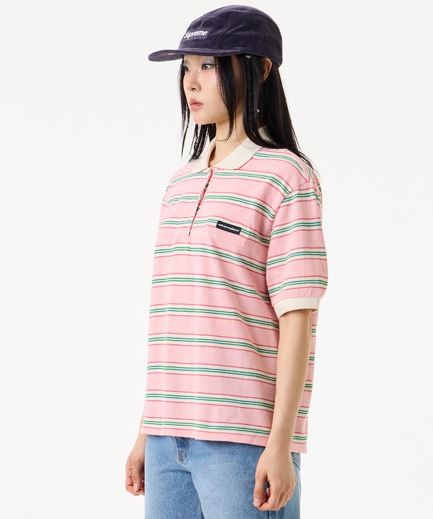 UNKNOWN PLANET Retro Multi-Stripe Polo Shirt Pink
