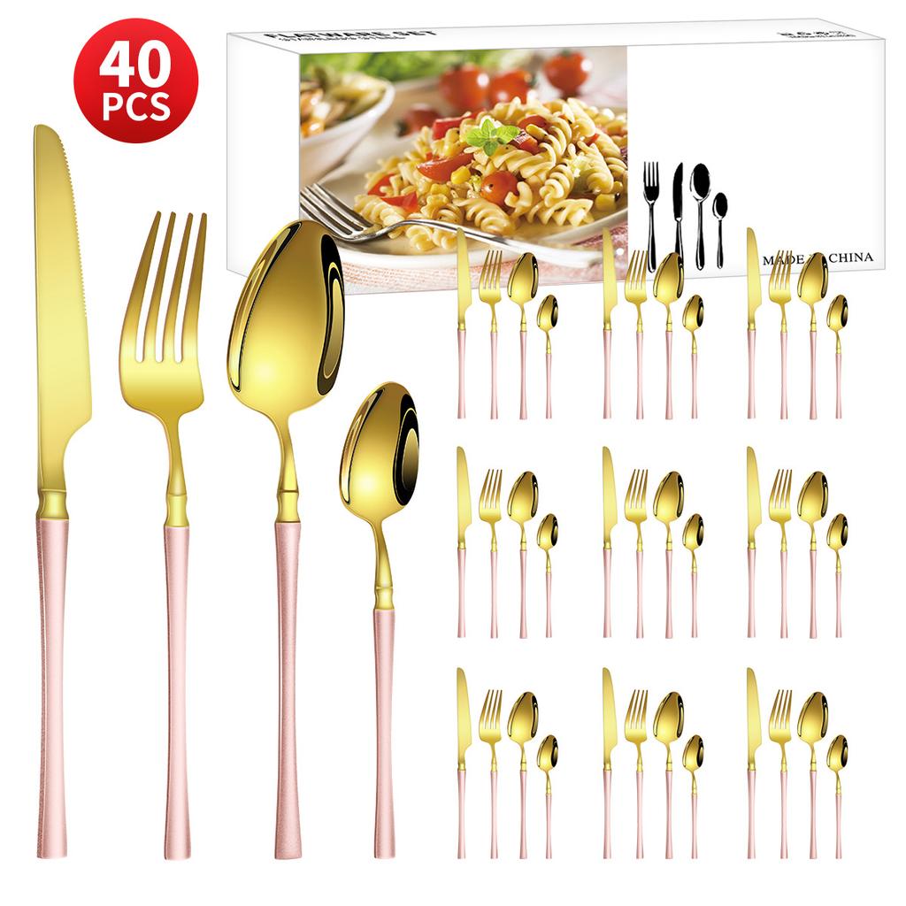 Нержавеющая сталь с небольшой талией, нож для западной еды/стейка, вилка и ложка, десертная ложка, столовые приборы, набор из 24 предметов, подарочный набор