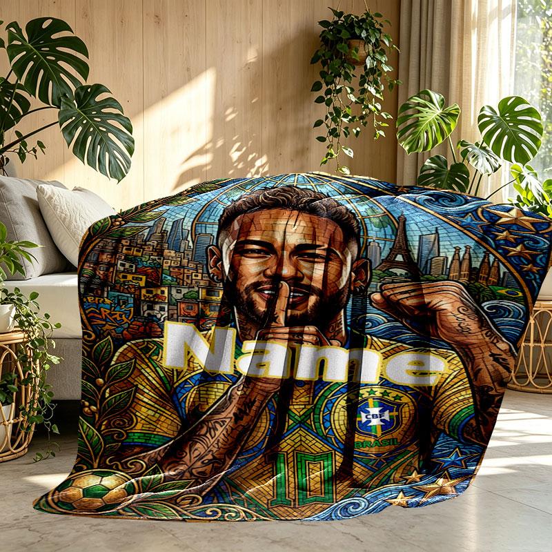Custom Name Personalized Neymar Jr Print Blanket, Home Decor, Bedroom, Sofa, Camping, Couch, Gifts for Birthday Christmas