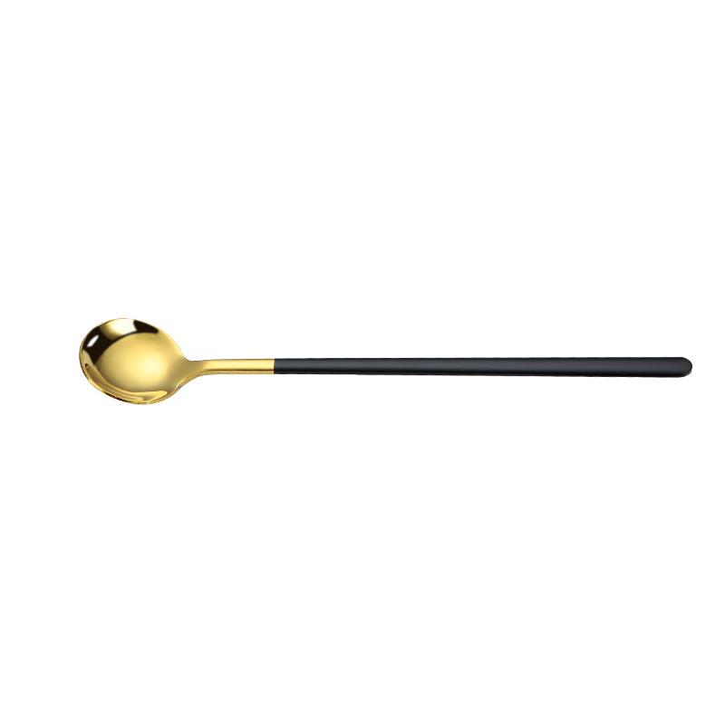 Long Handle Coffee Mixing Spoon Stainless Steel Round Head Ice Cream Dessert Teaspoon Gold Tableware Kitchen Dinnerware Utensil