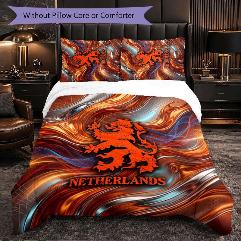 Netherlands Football Pattern 3 Pieces Bedding Set Soft Microfiber Duvet Cover with Pillow Cases for Bedroom