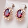 Large Oval Red Zircon Boho Drop Earrings for Women Golden Vintage Luxury Jewelry Double Layer Hollow Texture