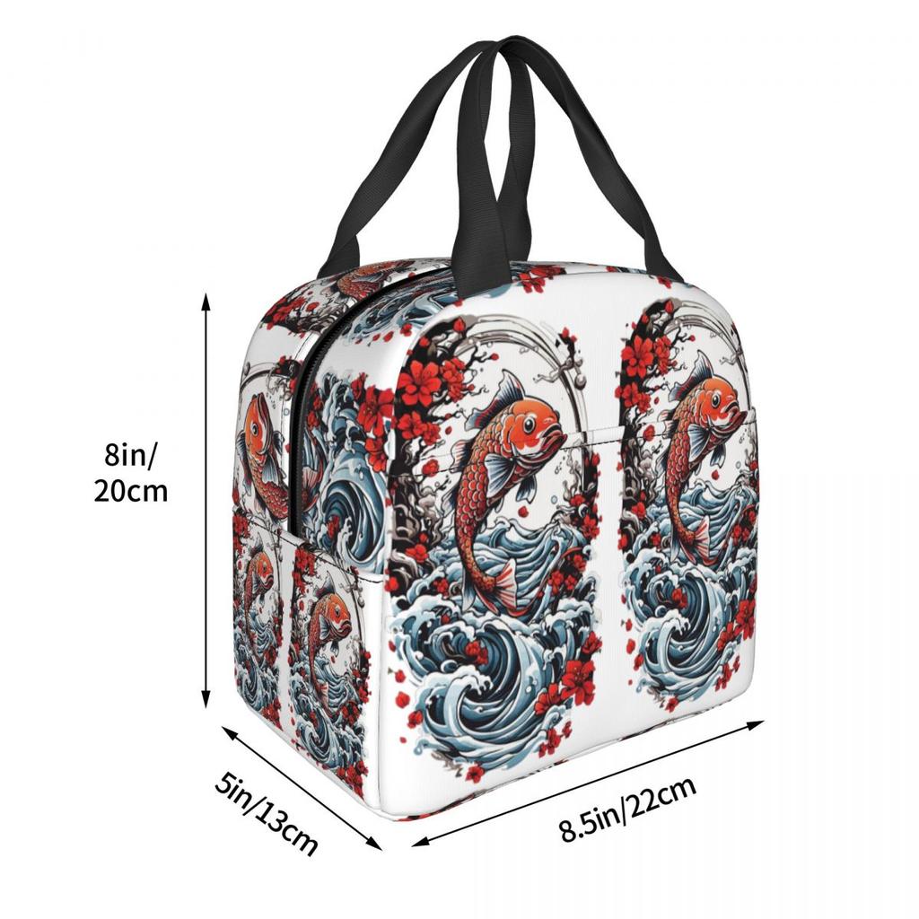 Japanese Koi Fishing Streetwear Style Insulated Lunch Bag for Kids School Cooler Thermal Food Box Tote Lunch Boxes Container