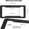 Carbon Fiber License Plate Frames- Black Carbon Pattern Plastic Front & Rear Car Tag Holder Cover 2 Pack With Mount Hardware, Screws, Caps, Handlebar