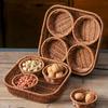 Fruit Plate Retro Imitation Rattan Woven Picnic Fruit Basket Fruit Plate Snack Storage Division Grid Nut Basket Food Basket