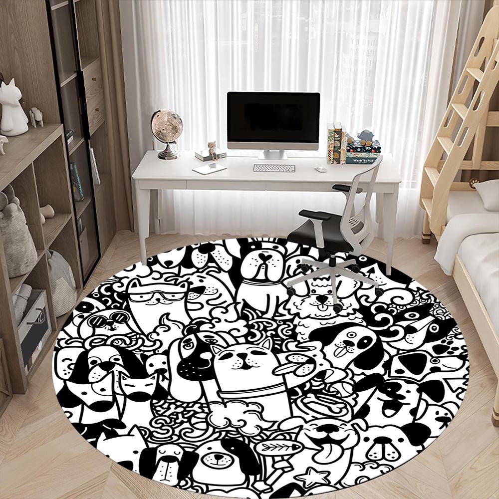 1pc Puppy Pet Office Round Area Rug, Indoor Mat Suitable ForOffice, Under Office Chairs Bedroom Living Room Home Decor, Room Decot231
