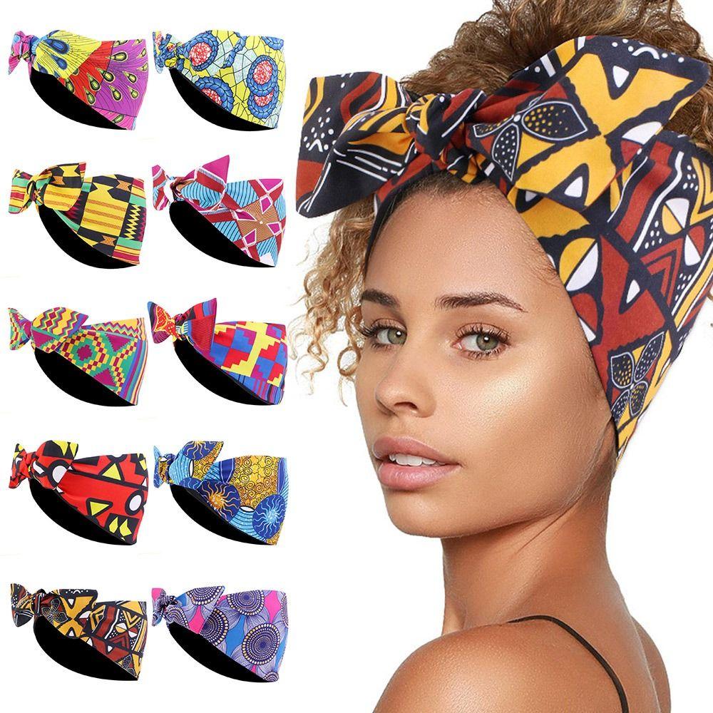 Wide African Print Headband Knotted Daily Wears Turban Vintage Boho Hair Wrap for Women