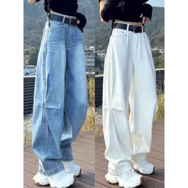 Женские джинсы bootcut большого размера, светло-голубые - Высокая талия, стройнящие, прямые широкие штанины для весны/осени 2025
