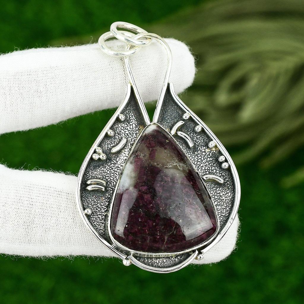 925 Silver Trillion Pink Tourmaline Gemstone Wife Bezel Birthday Pendant Jewelry