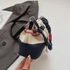 Korean Style Retro Canvas Bucket Bags Purse Crossbody Bag Patchwork String Crossbody Bag Wallet Bags Large Capacity