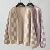 Vintage Print V Neck Loose Knitwear Cardigan Long Sleeve Sweater Top for Autumn Winter