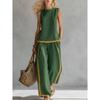 Womens Summer Sleeveless Color Block Pantsuit With Pockets And Splicing For Casual Wear