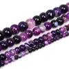 Natural Purple Stripe Stone Loose Round Beads 4mm 6mm 8mm 10mm Natural Stone Beads for Jewelry Making