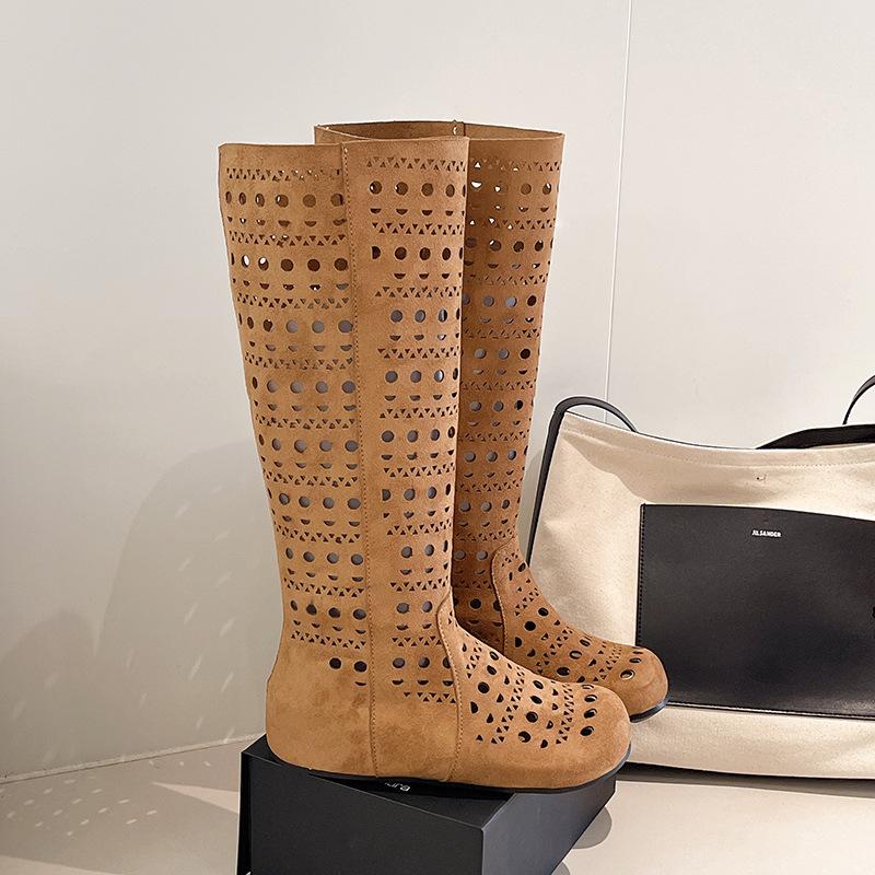 Французские сапоги-трубы женские 2025 новый летний универсальный увеличивающий рост модные сапоги до колена сапоги-рыцари