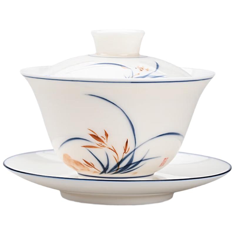 Фарфоровый гайвань в стиле нефрита с золотой инкрустацией