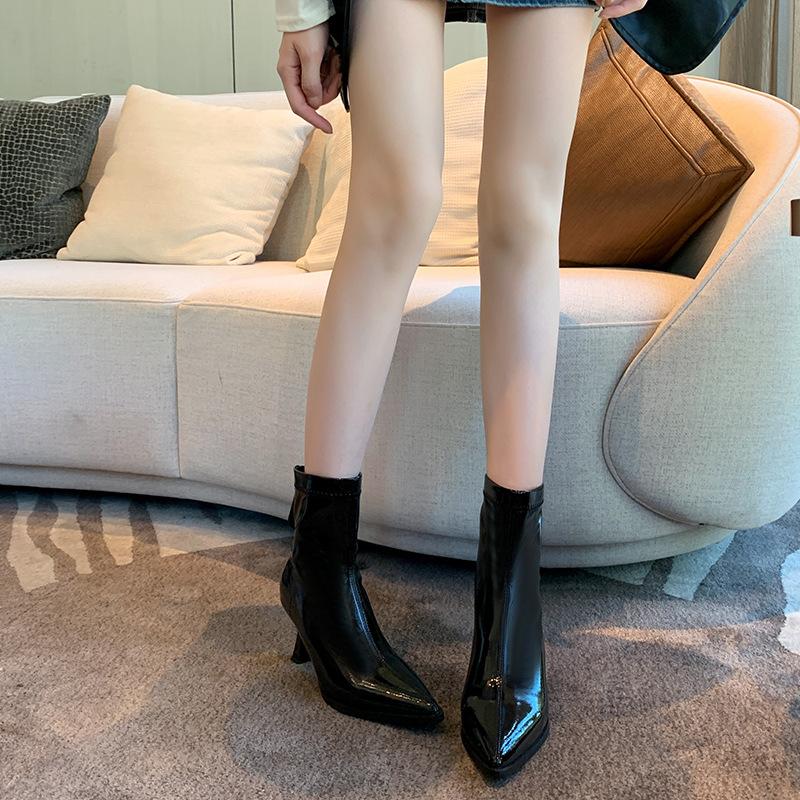  pointed highheeled largesize short boots for women  autumn and winter thick legs widened large tube circumference Martin boots for women