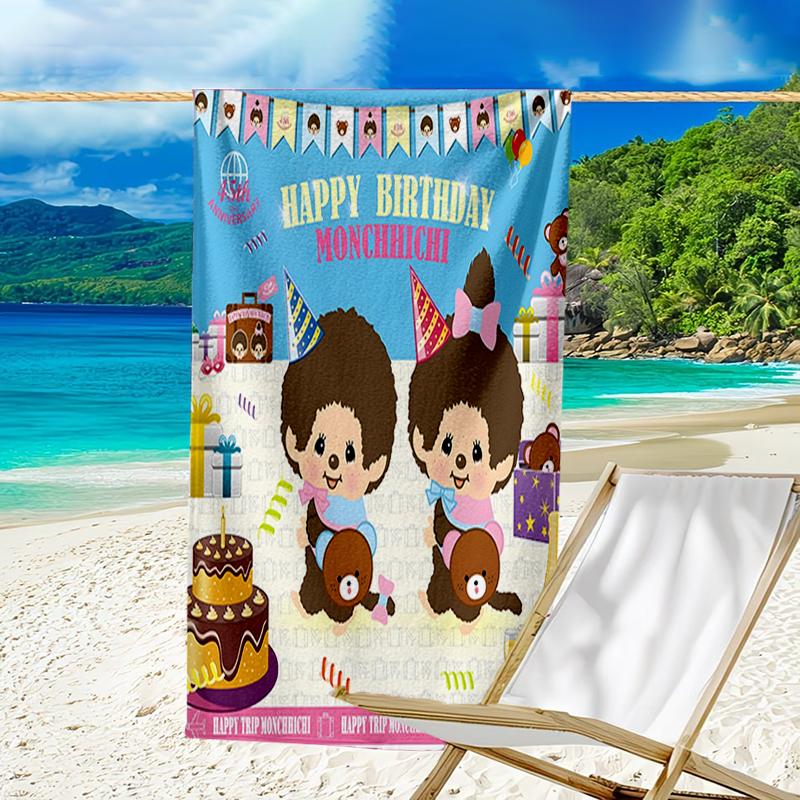 proof beach towel with a Monchhichi1 pattern - soft,absorbent,quick-drying,machine washable - perfect for swimming,camping,bathing