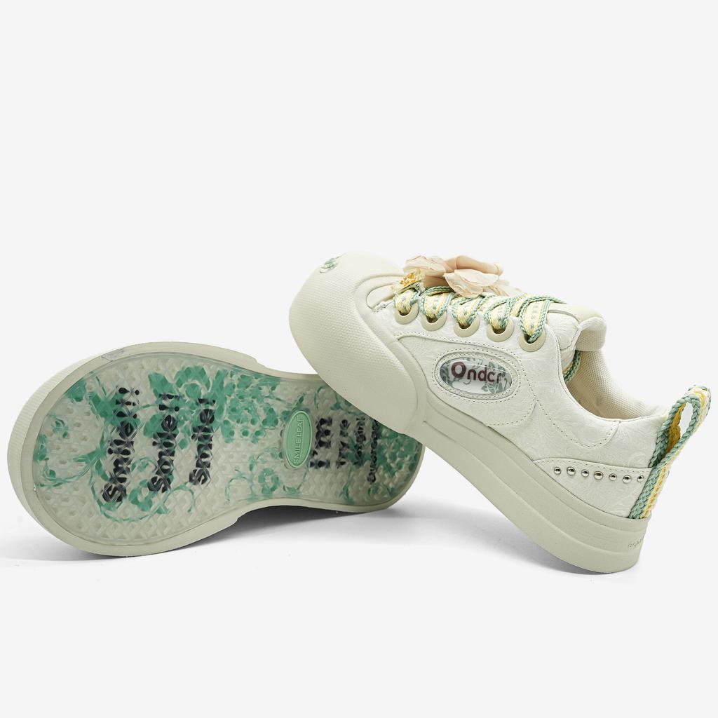 Ouder Smiler Silk Open Smile Canvas Shoes Women's Low-top Round Head Casual Shoes Thick-soled Heightening Big Head Shoes