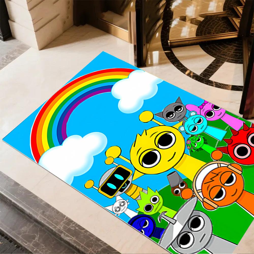 Colorful Creatures Gathering Floor Rug Office Rug Suitable for Kitchen Dining Room Decorate room Outdoor Antislip Carpet Anime Office Decor