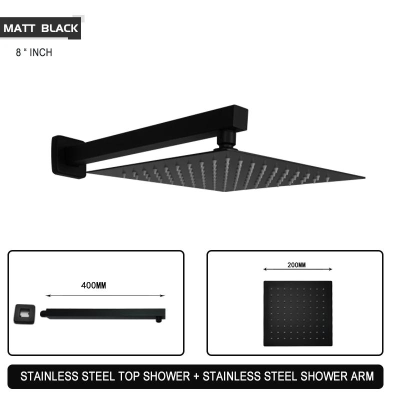 Черный Хром Матовое Золото Серый Квадратная Дождевая Душевая Лейка Ультратонкая 8 10 12 Дюймов Выбор Настенный Душевой Кронштейн Для Ванной Комнаты Верхний Спрей
