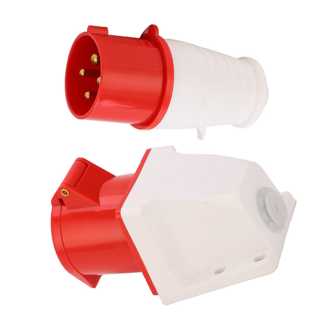 4‑Pin Power Plug 3 Phase Industrial Connector Socket Set Mounted 32A AC380V‑415V