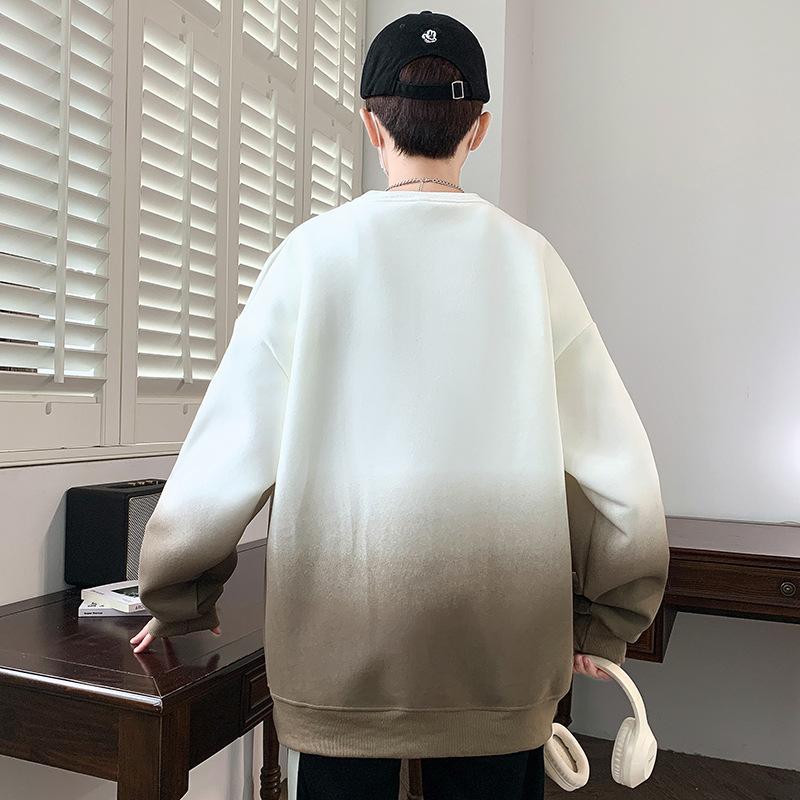 Осенние топы для мужчин, студентов средней школы, свободная футболка с круглым вырезом, градиентной расцветки, с длинным рукавом, куртка для больших детей, подростковая осенняя толстовка