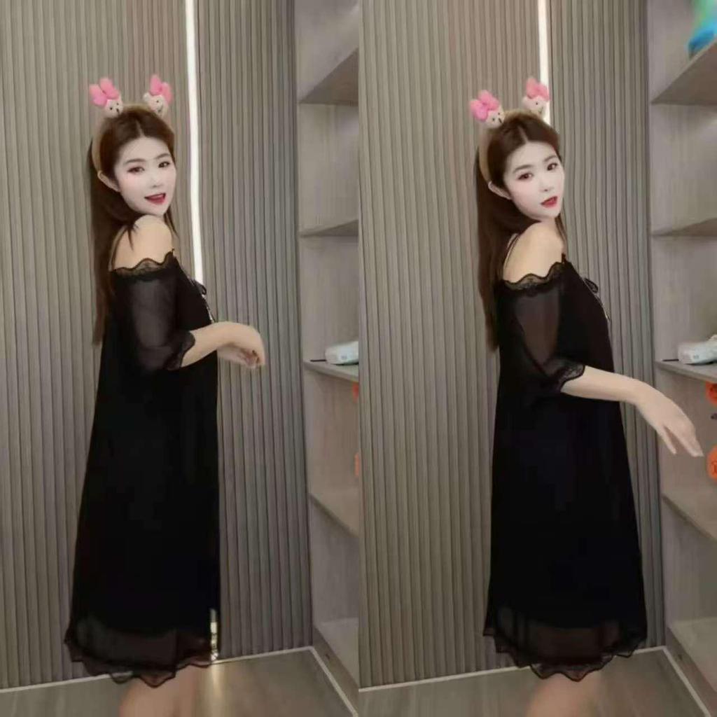 Французский сетчатый летний ночной халат на бретелях для женщин - Сладкая и стильная пижама