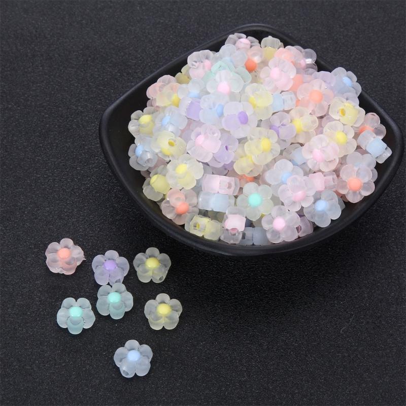 100pcs Sunflower Acrylic Beads Matte Transparent Mixed Colors Spacer Bead for Handmade Jewelry Bracelet Supplies