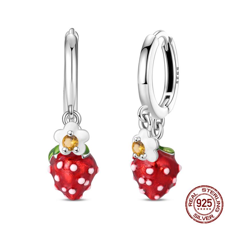 Original 100% S925 Silver Sweet Cherry Strawberry Sweetheart Avocado Women's Earrings Engagement Anniversary Gift
