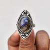 Кольцо с овальным драгоценным камнем из лабрадорита, кольцо из твердого серебра 925 пробы с камнем, уникальный подарок, серебряное кольцо, кольцо в стиле бохо