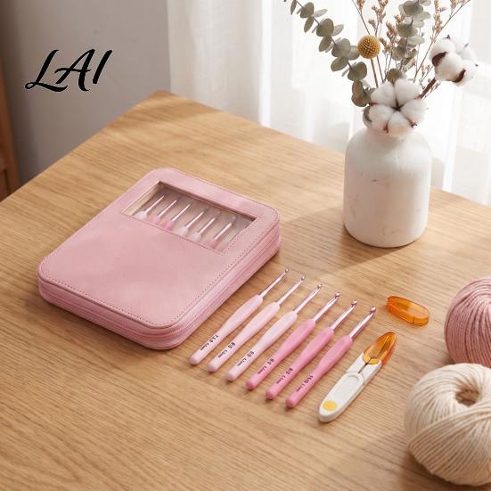 Crocheting Tools for Projects Pink Ergonomic Needles Kit Set Crochet Hooks with Soft Grip Handles Alumina Needle Includes Scissors & Storage