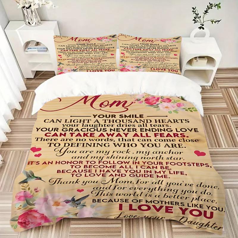 3PCs Mom Appreciation Quote Design Cover Set, Breathable Fabric, Machine Washable (1 Duvet Cover + 2 Pillowcases) (Without Quilt) yy250911111