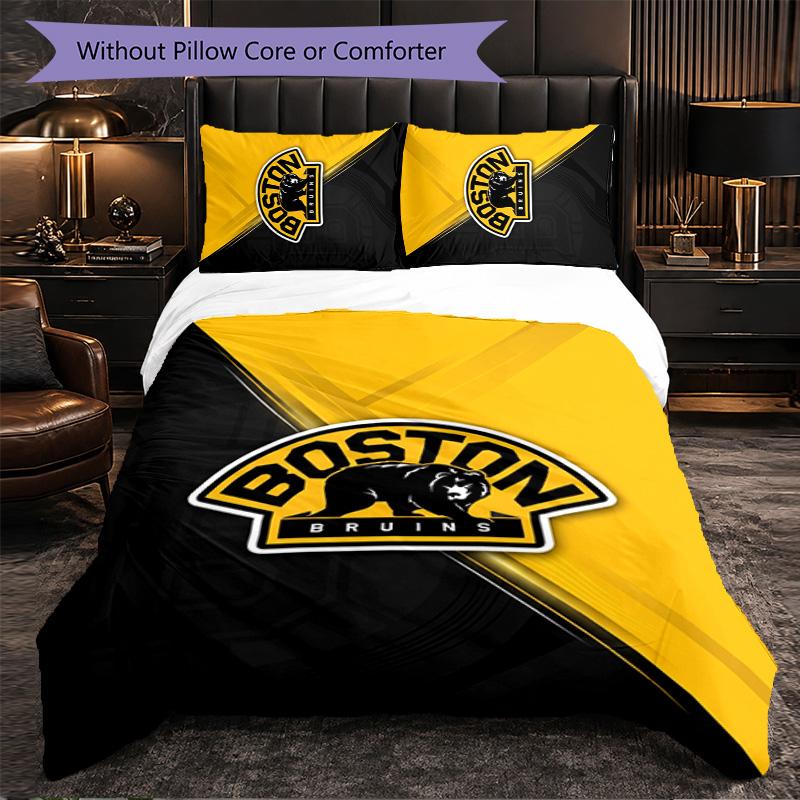 Boston Bruins Pattern Microfiber 3Pcs Bedding Set Decor Duvet Cover Set For Bedroom Home Use