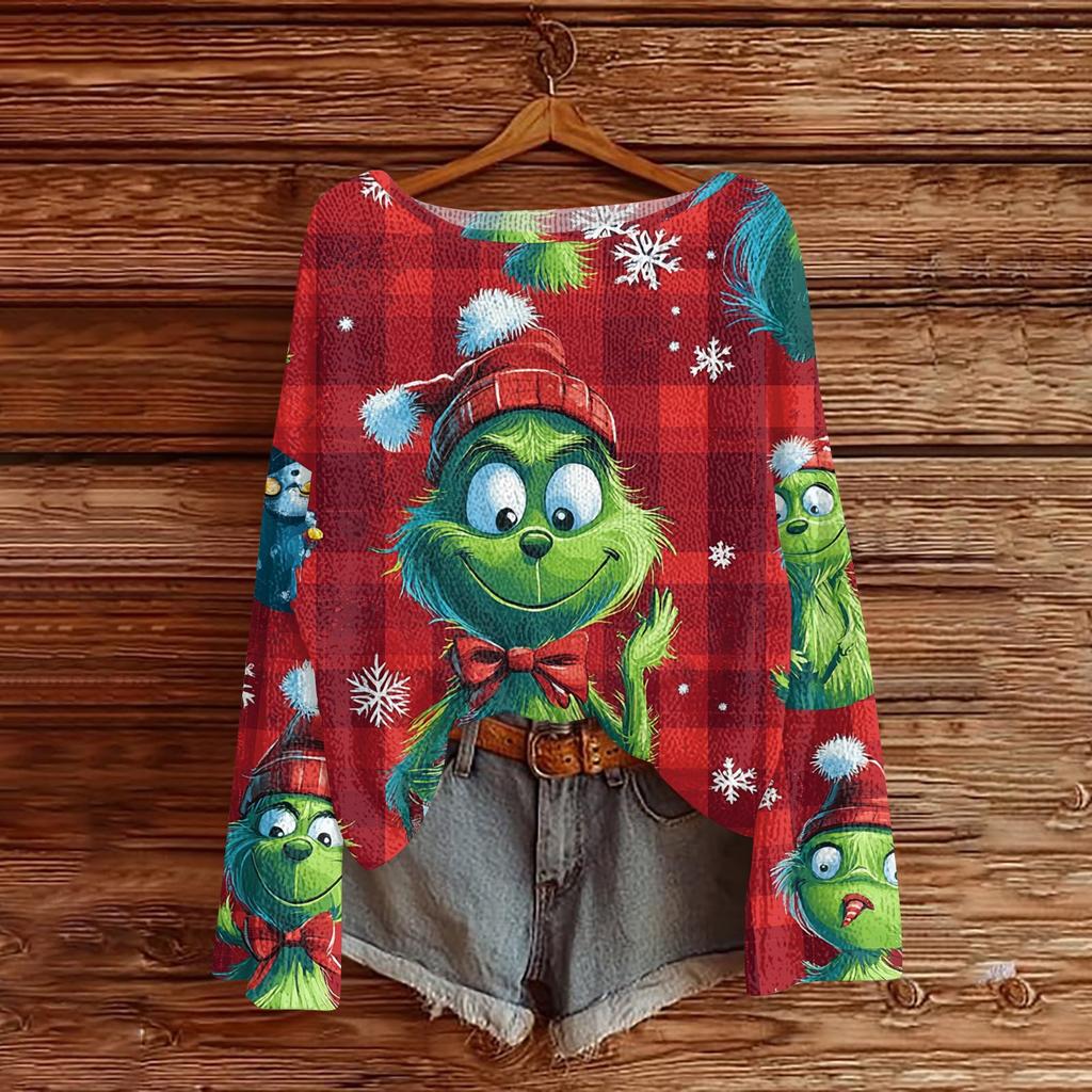 Womens Fall Sweaters Long Sleeve Print Tops Pullover Sweaters Loose Dressy Casual Basic Clothes