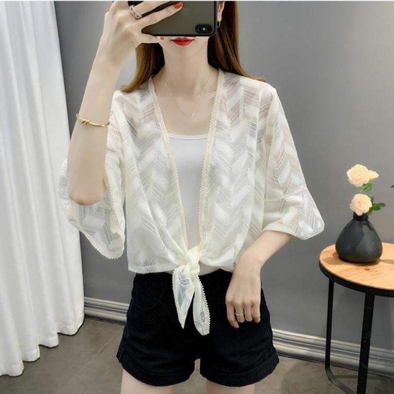 Ажурный шифоновый кардиган, солнцезащитная куртка для лета в паре с кружевной тонкой верхней одеждой, женская шаль